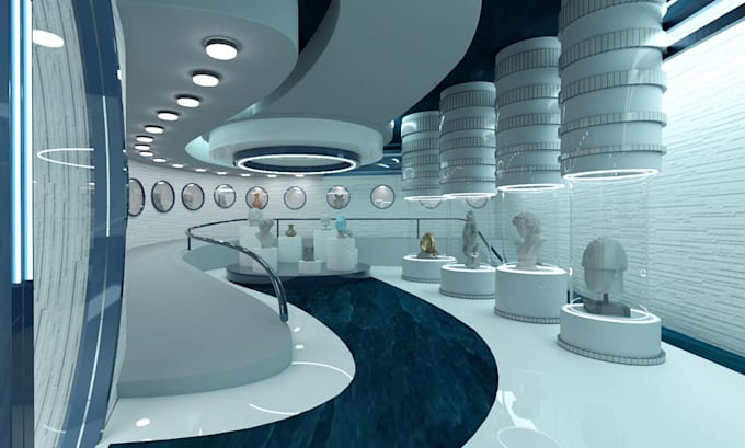 Do 3d interior museum design, gallery art, show room with render by ...