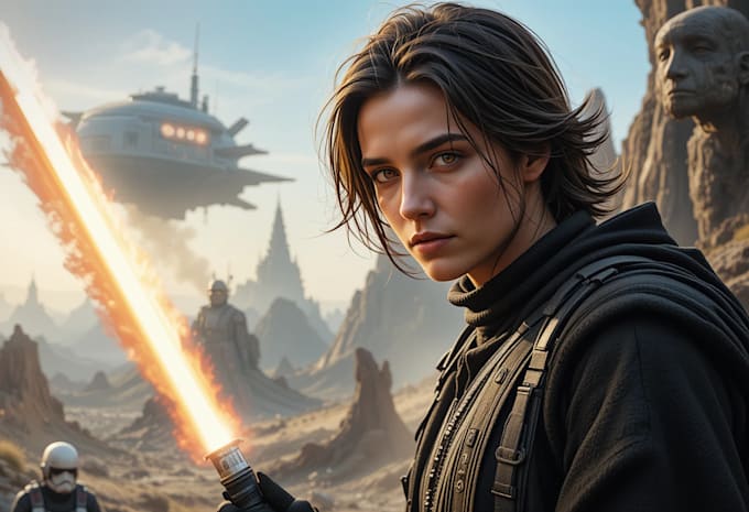 make a fantasy sci fi character or star wars illustration