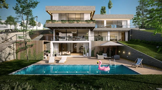 Simple Rendered Villas Redesign 3d luxury villa exterior,interior render, bespoke mansion ...