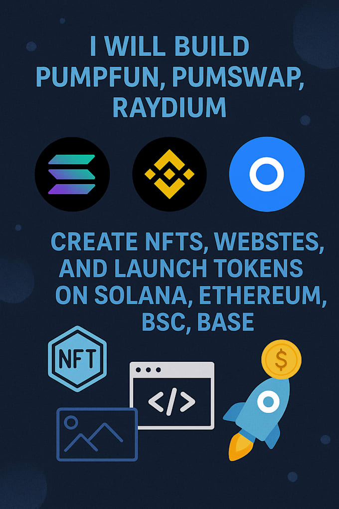 build, pumpswap, raydium bots, create nfts, websites, ethereum, bsc, and base