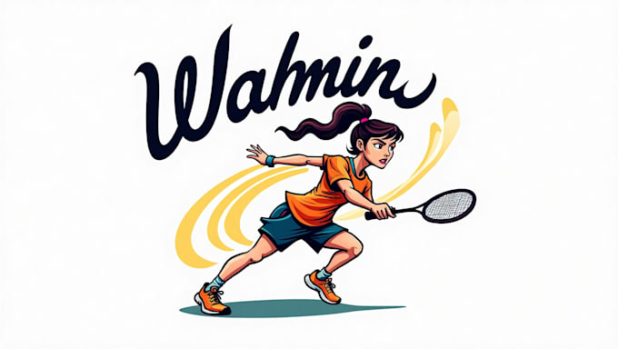 do awesome of woman badminton athlete  mascot logo design