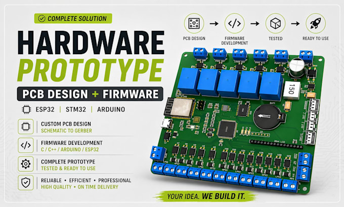 develop esp32, stm32 hardware prototype with pcb design and firmware