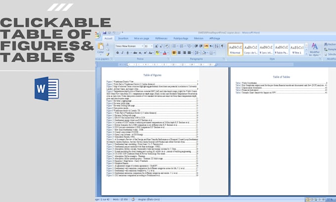 create a clickable table of figures and tables for your word document