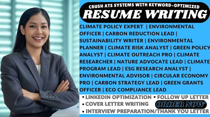 write ats optimized climate policy expert, green policy analyst resume