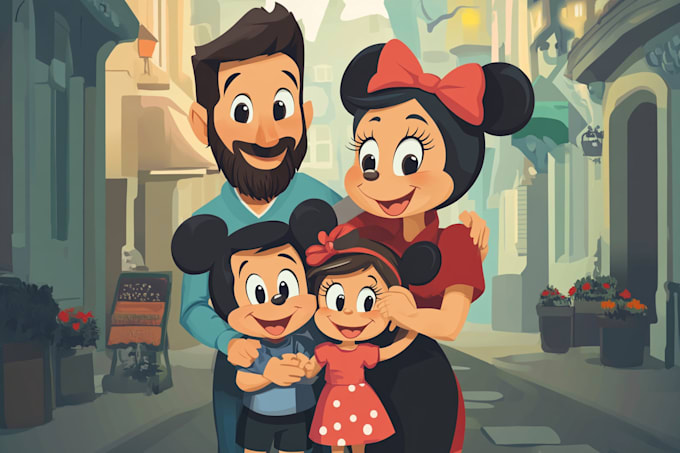 draw disney family portrait illustration