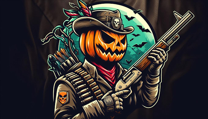 do modern pumpkin head soldier logo with express delivery