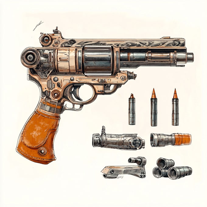 draw a 3d weapon illustration for gaming