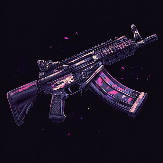 make a 3d weapon illustration for gaming