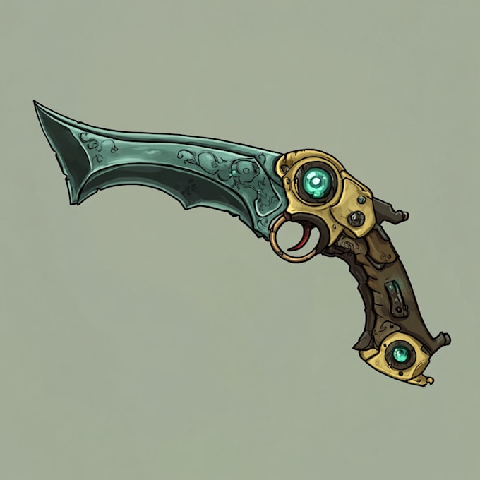 make a 3d weapon illustration for gaming