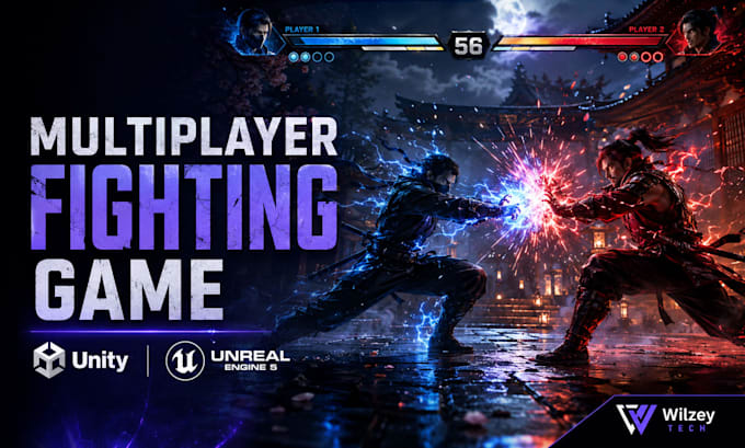 develop a premium multiplayer fighting game in unity or unreal engine 5