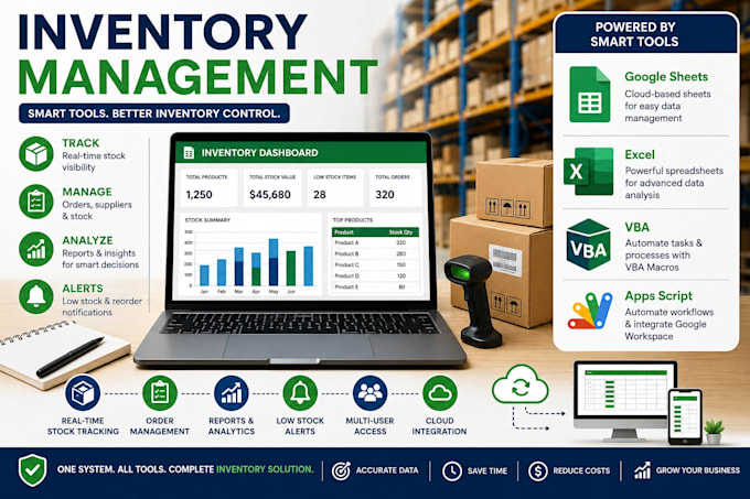 design inventory management system in excel or google sheets