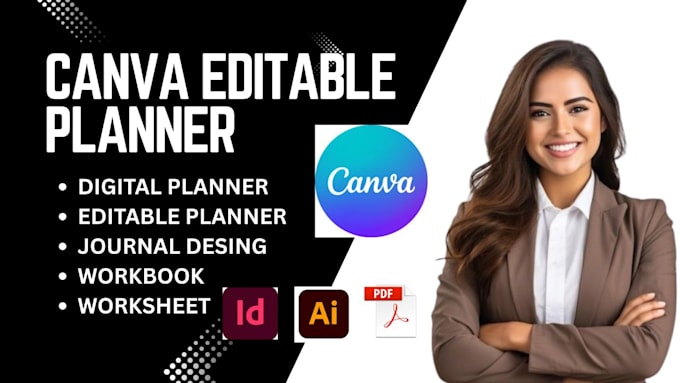 Design editable planner printable worksheet workbook journal digital on ...