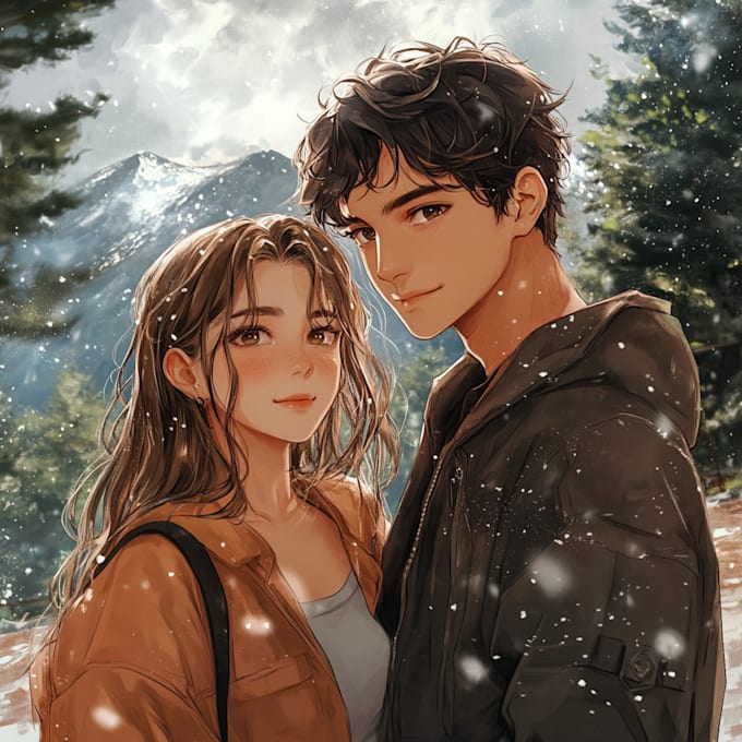 draw a couple illustration in anime style