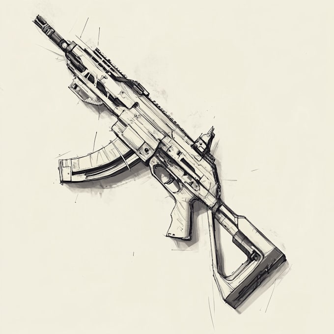 make a 3d weapon illustration for gaming
