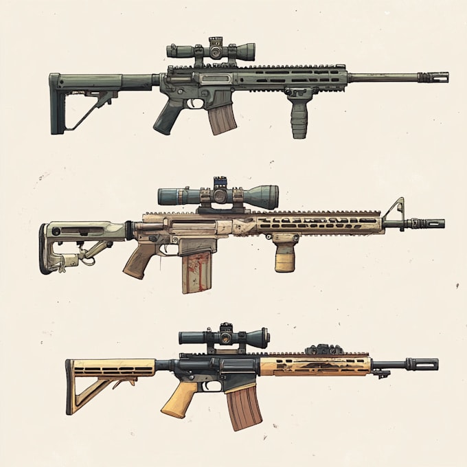 create a 3d weapon illustration for gaming
