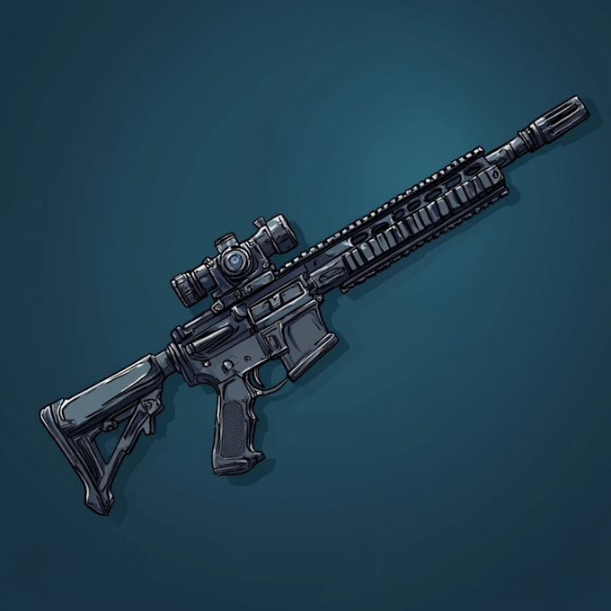 make a 3d weapon illustration for gaming