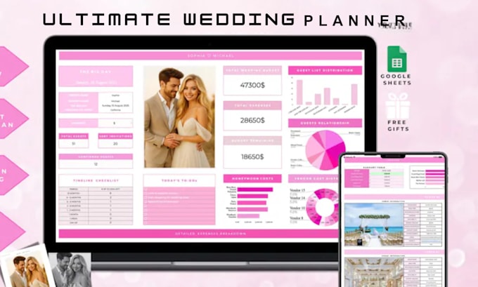 design wedding planner spreadsheet, event planner tracker, wedding google sheet