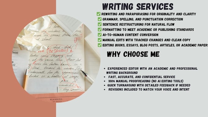 rewrite, edit, format and proofread ai content, essays, articles, books, novels