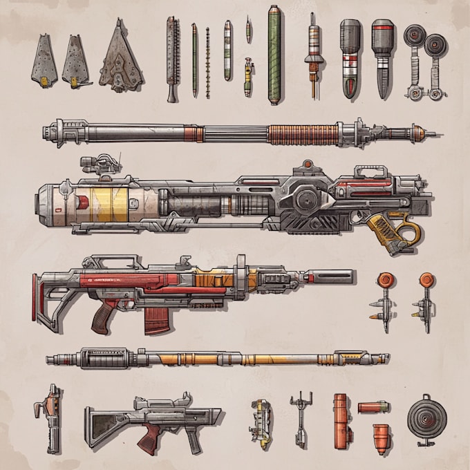 draw a 3d weapon illustration for gaming