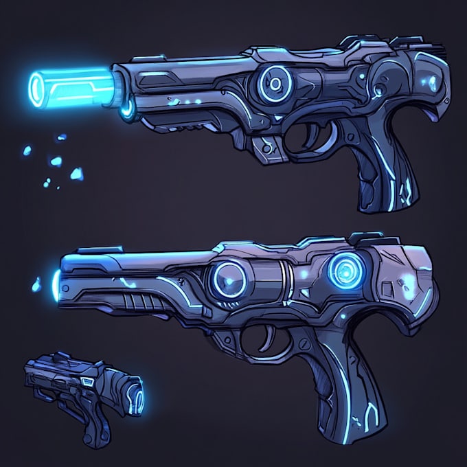 make a 3d weapon illustration for gaming