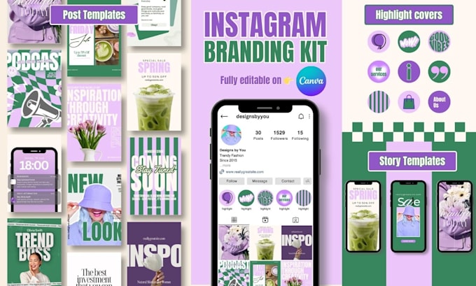 design custom instagram post, story, branding kit on canva