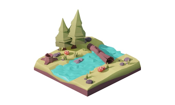 create a low poly stylized 3d nature scene
