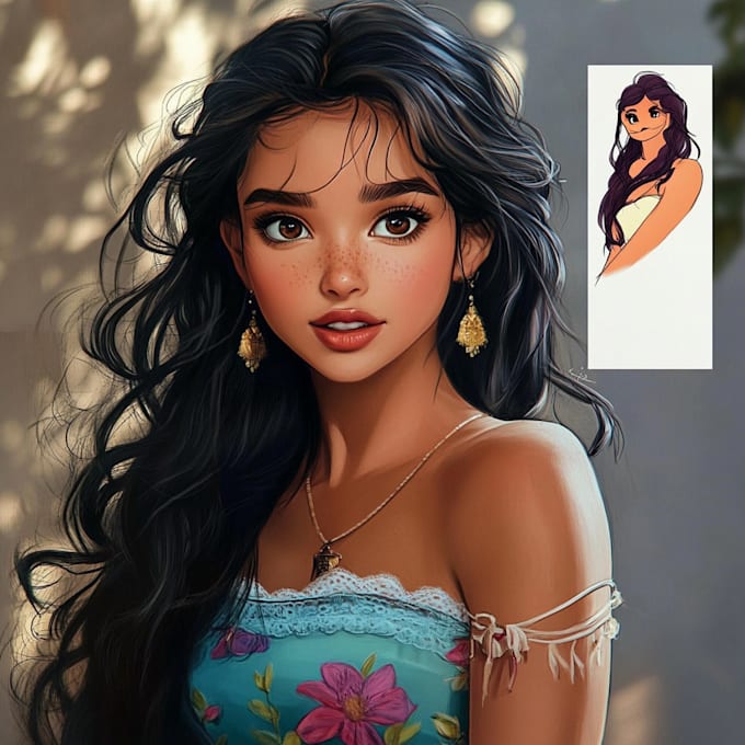 draw a gorgeous disney style cartoon portrait