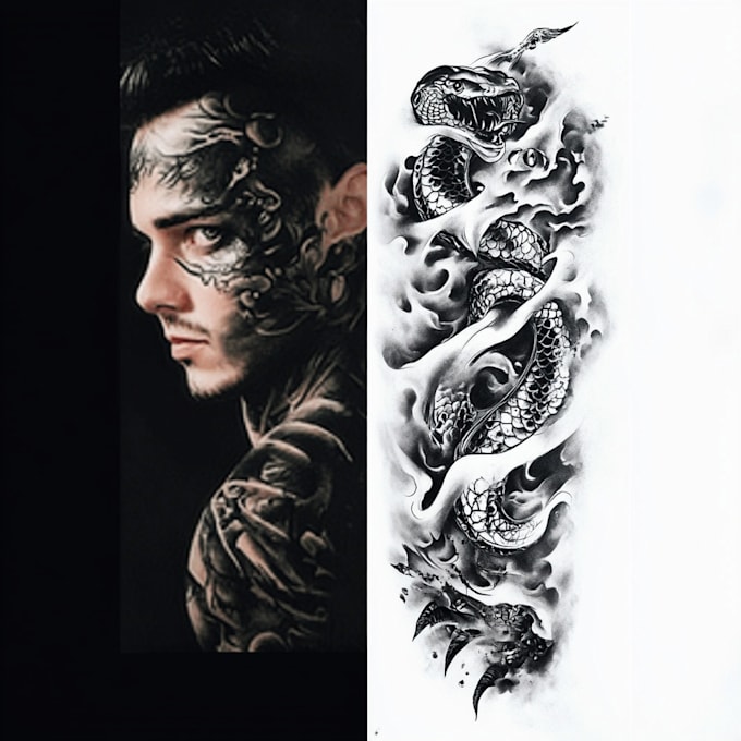 create realistic custom tattoo design, tattoo sleeve