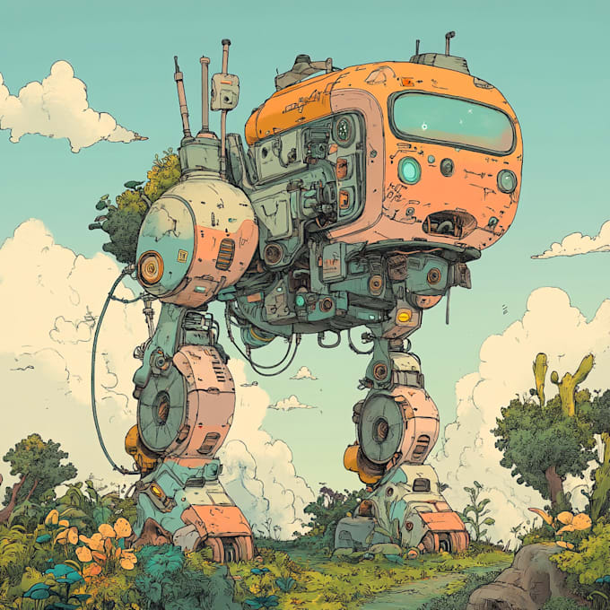draw sci fi , cyberpunk , mecha, fantasy character design
