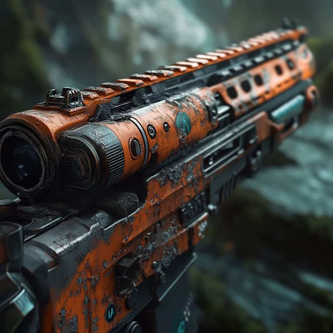 make a 3d weapon illustration for gaming