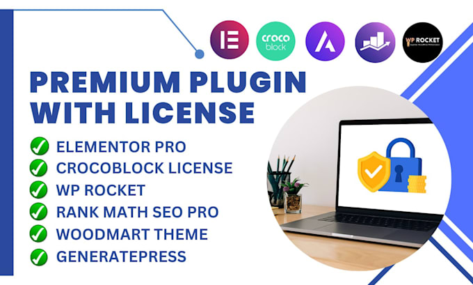 install elementor pro, crocoblock, wp rocket, rankmath with valid license