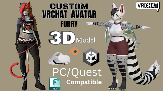 create a custom vrchat avatar 3d model furry anime