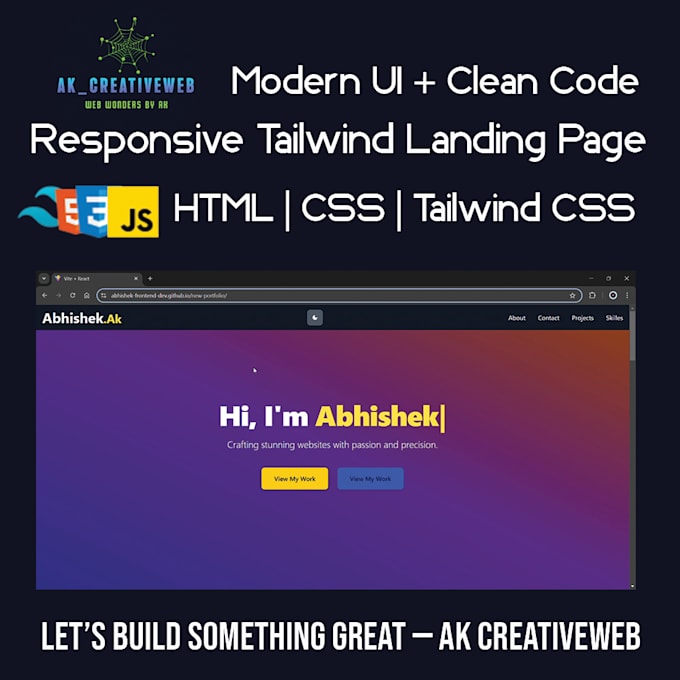 Create a modern responsive landing page using tailwind css by Ak ... image.