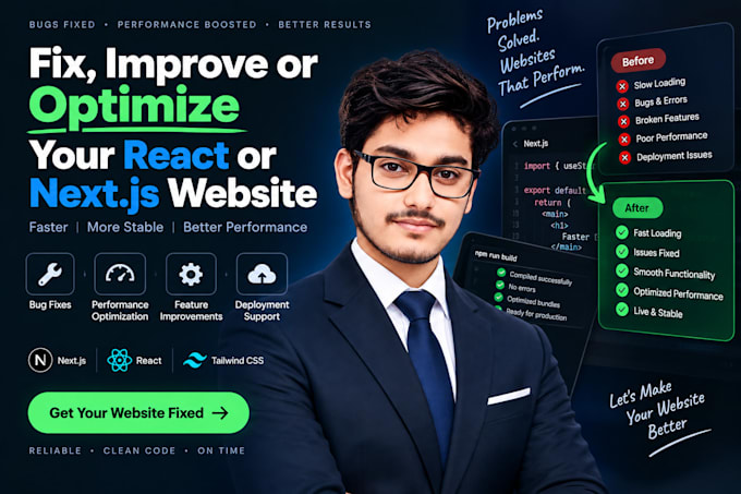 fix improve, or optimize your react or nextjs website