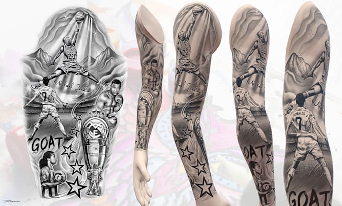 design a complex customized arm sleeve as a tattoo artist