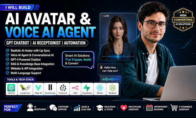 build ai avatar chatbot, voice ai agent, 3d metahuman assistant website, lip syn