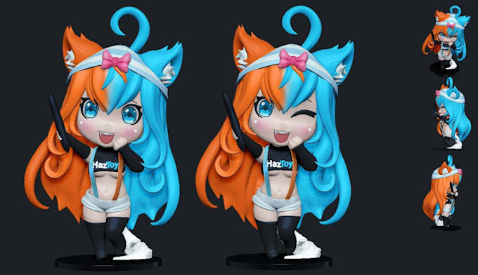 create cute 3d chibi character model, 3d vtuber avatar and 3d print model