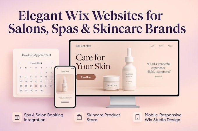 beauty salon wix website, spa wix website design,  skincare wix website