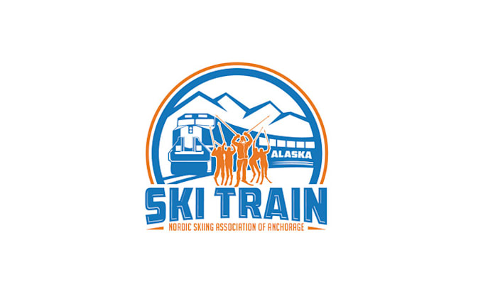 deign powerful elegant ski train logo
