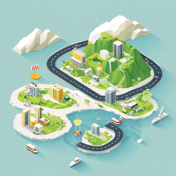 create vector isometric map illustration for website and app