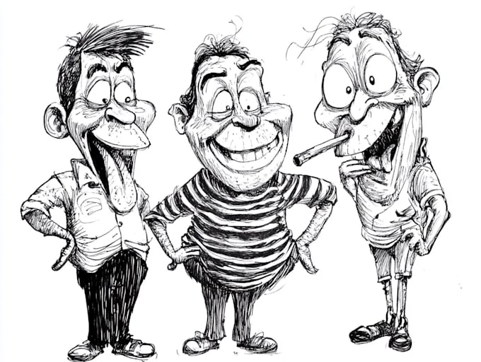Draw amazing cartoons and caricatures line art by Fabuegenar | Fiverr