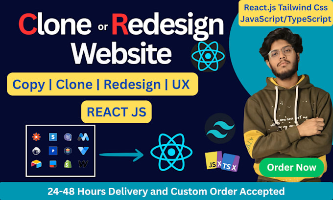 copy clone website or redesign website with react, tailwind CSS , jsx tsx