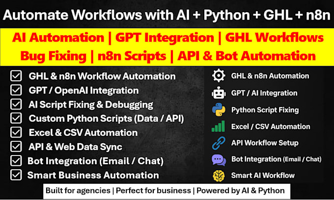 ai automate, n8n, gpt, ghl, python script, fix bugs
