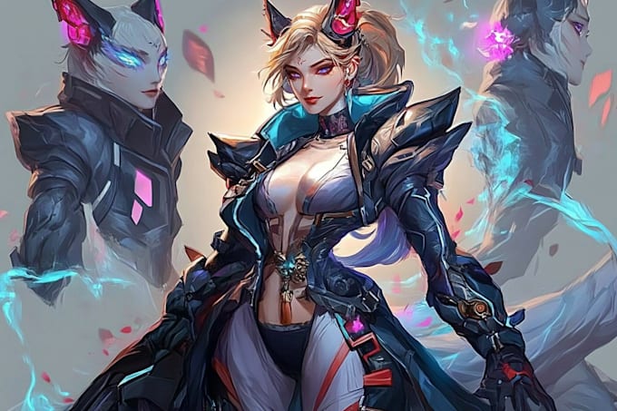 design cyberpunk and fantasy character splash art
