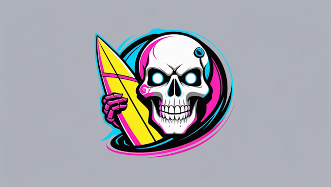 do creative skull with surfboard logo delivery in just 2 day