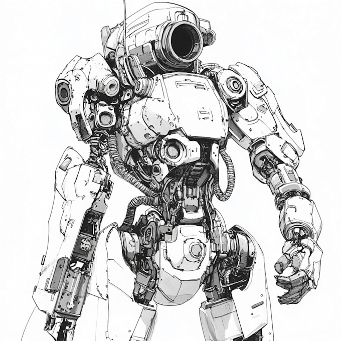 draw mecha helmet, weapon, armor concept
