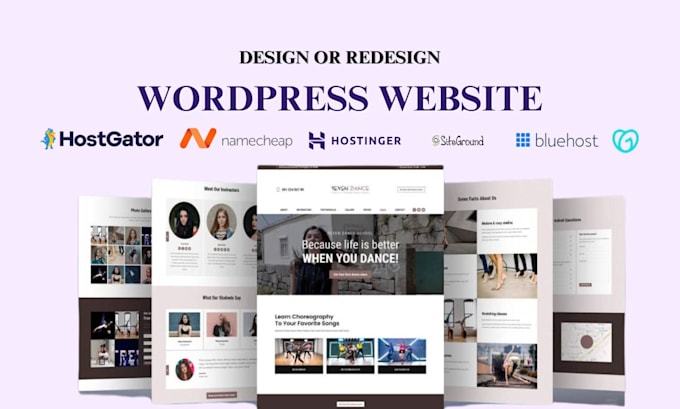 wordpress website on hostinger, bluehost, godaddy, contabo, namecheap siteground