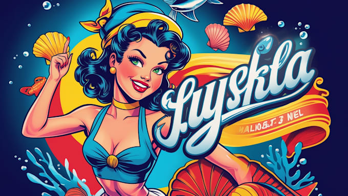 create unique marine with pin up girl logo for your brand