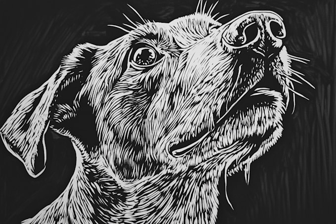 draw a pet portrait using linocut technique
