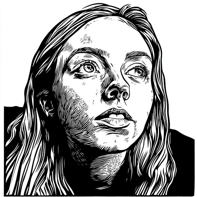 draw a custom portrait in linocut style